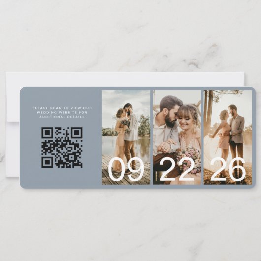 Carte Destination Wedding Blue QR Code Boarding Pass  (Dos)