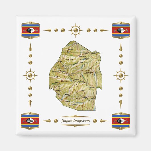 Carte d'Eswatini + Magnet des drapeaux (Devant)