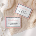 Carte Détail Bat mitzvah rose et argent<br><div class="desc">Cette carte d'encart branchée présente des lettres audacieuses sur le devant avec un look superposé en parties scintillant argentée et blanc,  et un dos de couleur solide. Ajoutez votre texte à l'aide du formulaire modèle. Modifiez la police,  la disposition et les couleurs à l'aide de l'outil de conception.</div>