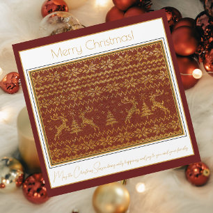 Carte Détail de pull tricoté de Noël avec cerfs et arbre