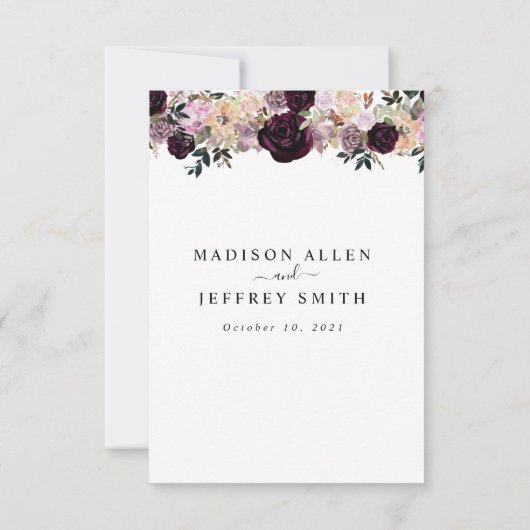 Carte Détail du Mariage floral Plum & Mauve Fall (Dos)