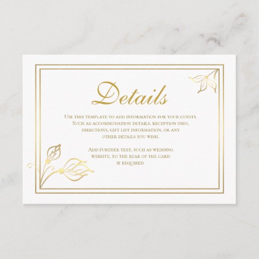 Carte détail florale de mariage de feuille d'or de (Devant)