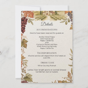 Carte Détails de mariage au vignoble de Napa Valley incl