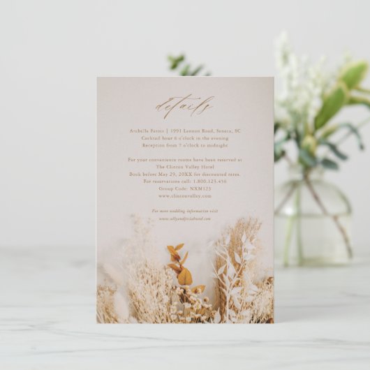 Carte Détails de mariage en écriture florale boho (Debout devant)