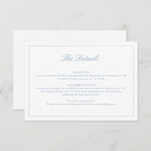 Carte Détails du Fleur sauvage de script bleu (Devant / Derrière)