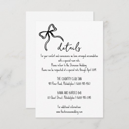 Carte Détails du Mariage à main (Devant / Derrière)