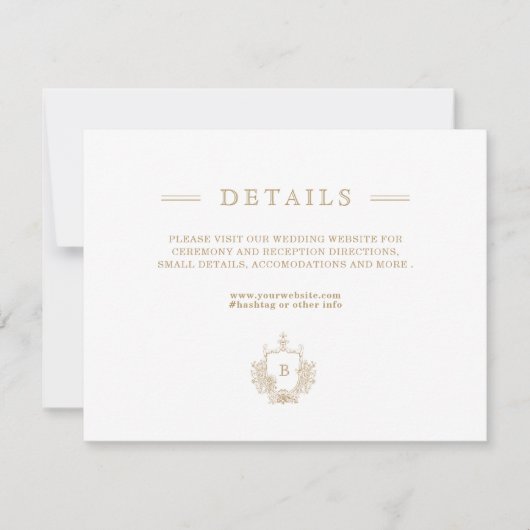 Carte Détails du Mariage blanc et or chic (Devant)