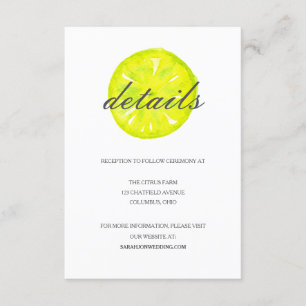 Carte Détails du Mariage Citrus/Citron Aquarelle