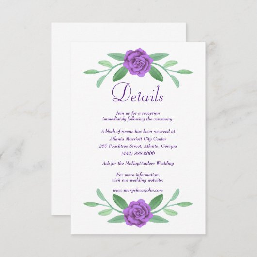 Carte Détails du Mariage de Bow Diamond Bleu Viole (Devant / Derrière)