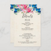 Carte Détails du Mariage de fleurs rose et bleue (Devant / Derrière)