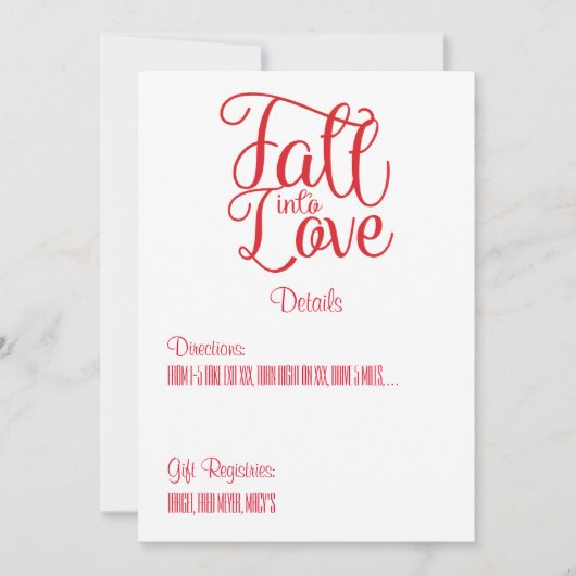 Carte Détails du Mariage Fall In Love (Devant)