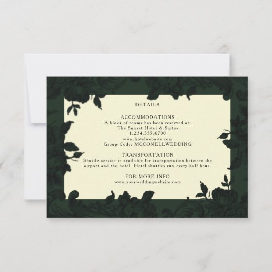 Carte Détails du mariage fleuri orné de vert foncé (Devant)
