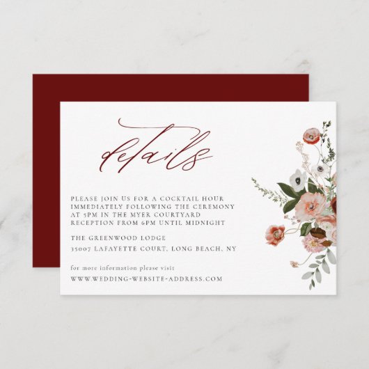 Carte Détails du Mariage Floral de l'automne (Devant / Derrière)