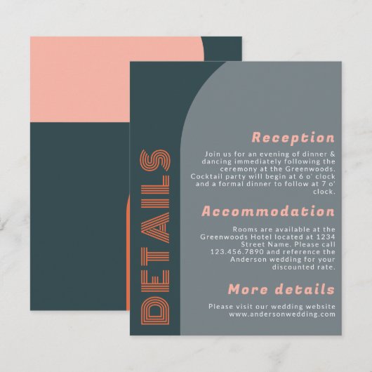 Carte Détails du Mariage moderne Super Arch Retro (Devant / Derrière)