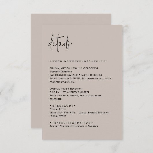 Carte Détails du Mariage modifiable couleur (Devant / Derrière)