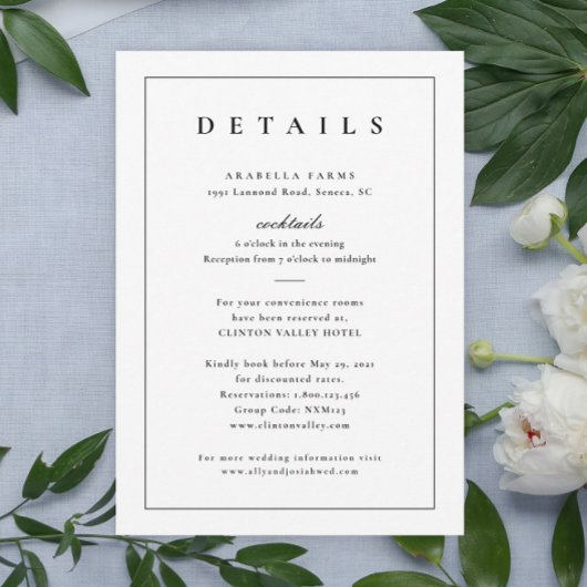 Carte Détails du Mariage noir et blanc classique Boîtier