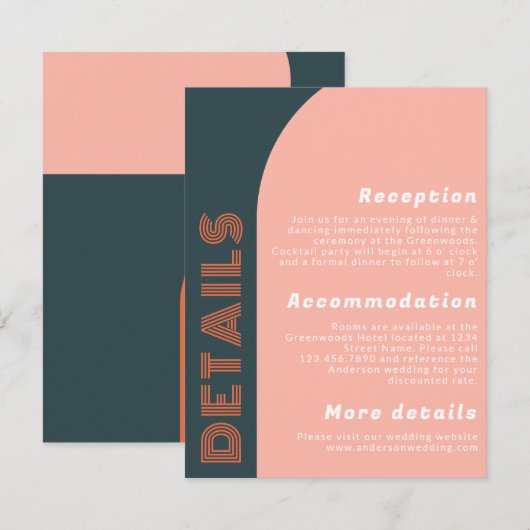 Carte Détails du Mariage rétro Arch super | Pêche orange (Devant / Derrière)