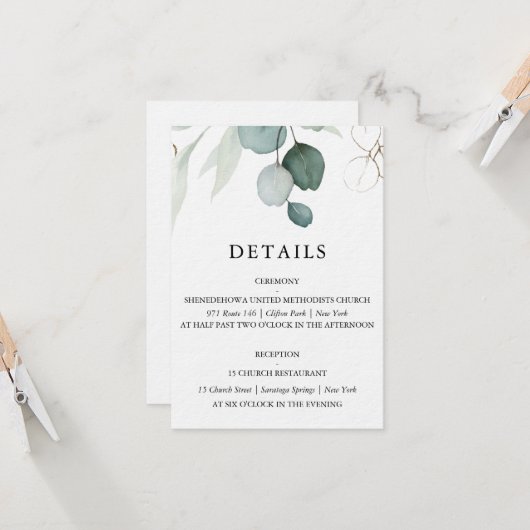 Carte Détails Mariage Eucalyptus (Devant/Arrière en situation)
