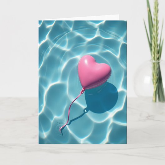 Carte d'été avec ballon en forme de cœur rose (Devant)