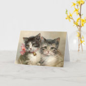 Carte Deux adorables chatons victoriens. (Fleur jaune)
