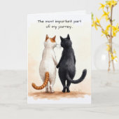 Carte Deux amis chats marchent pour l'anniversaire (Fleur jaune)