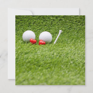 Carte Deux boules de golf avec deux coeurs rouges sur he