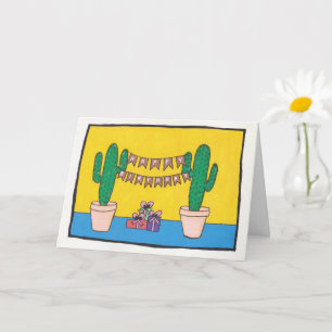 Carte Deux cactus à bougies avec bannière d'anniversaire