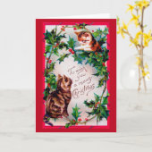 Carte Deux chatons et houx de Noël (Fleur jaune)