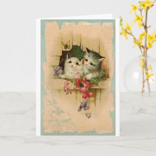Carte Deux chatons mignons vintages (Fleur jaune)