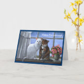 Carte DEUX CHATS : Annniversary :  ART EN PASTEL (Fleur jaune)