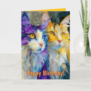 Carte Deux chats violets et jaunes