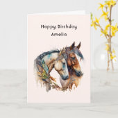 Carte Deux chevaux avec décorations en plumes Boho Anniv (Fleur jaune)