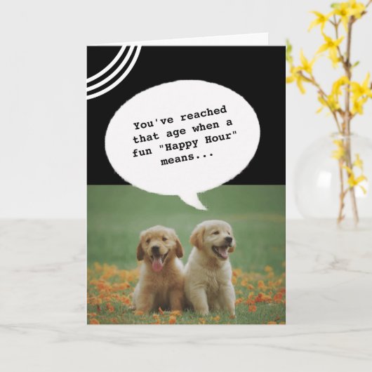 Carte deux chiens Bonne heure Vieille Amusante Anniversa (Fleur jaune)