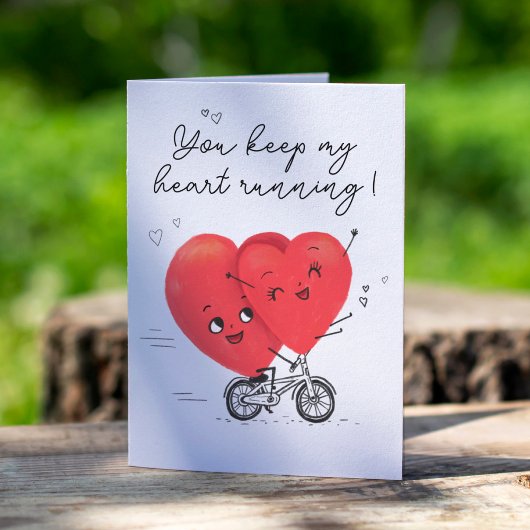 Carte Deux Coeurs Joyeux Bicycle Mignonne Valentines Day