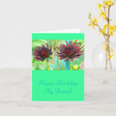 CARTE DEUX DAHLIAS VIN-COLORÉS ROUGE FONCÉ (Fleur jaune)