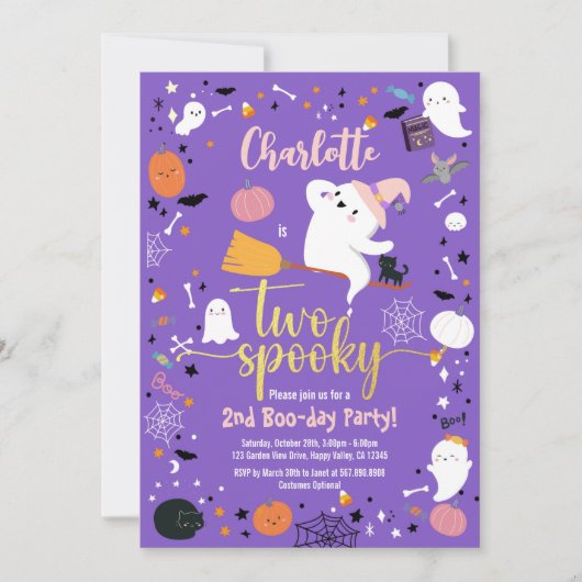 Carte Deux Éffrayantes Fille 2e fête d'Halloween (Devant)