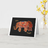 Carte "Deux éléphants perses" Joyeux anniversaire (Fleur jaune)