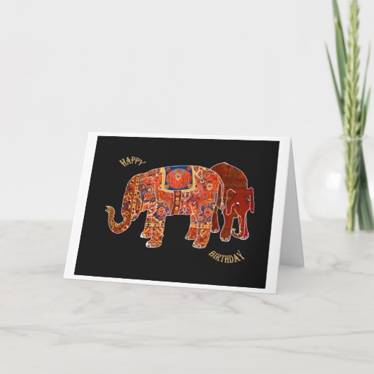 Carte "Deux éléphants perses" Joyeux anniversaire (Devant)