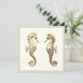 Carte Deux hippocampes dorés Elégant Mer Océan Faune (Debout devant)