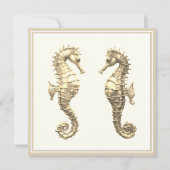 Carte Deux hippocampes dorés Elégant Mer Océan Faune (Devant)