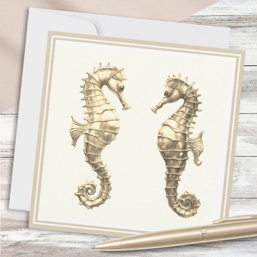 Carte Deux hippocampes dorés Elégant Mer Océan Faune