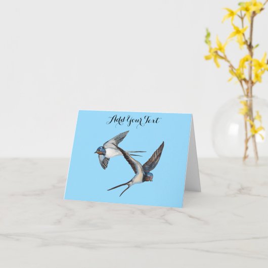 Carte Deux hirondelles de cheminée personnalisées (Fleur jaune)