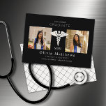 Carte Deux Insignes en photo MSN noir blanc<br><div class="desc">Ces annonces professionnelles de 5" x 7" Master of Science in Nursing comportent un insigne médical blanc (Caduceus Rod-of Asclepius) sur un arrière - plan noir au centre avec des espaces réservés pour deux de vos photos préférées sur un arrière - plan noir avec lettrage blanc.</div>