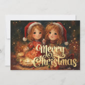 Carte Deux jeunes filles fêtent Noël (Devant)