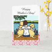 Carte Deux Labradors Jaunes et maman (Fleur jaune)