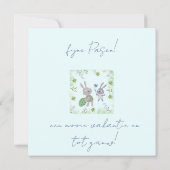 Carte Deux lapins de Pâques avec oeuf et fleur. (Dos)