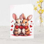 Carte Deux lièvres croustillant pour la fête des Valenti (Fleur jaune)