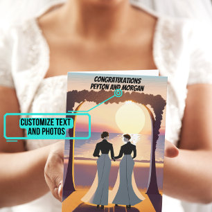 Carte Deux Mariées Jour de Mariage au coucher du soleil