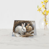 Carte Deux mignons lapins de lapin serrés dans le blanc (Fleur jaune)
