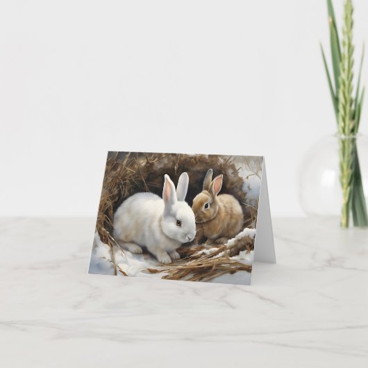 Carte Deux mignons lapins de lapin serrés dans le blanc (Devant)